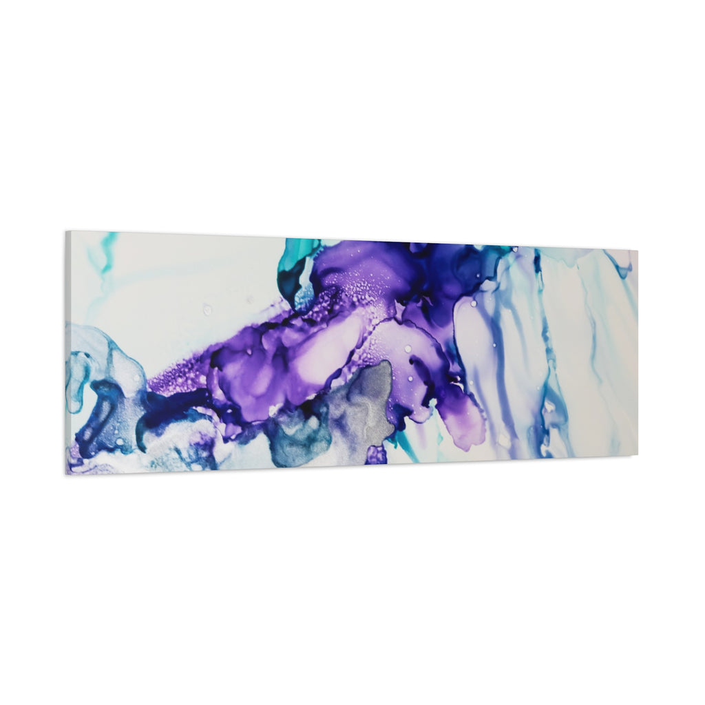 Abstract Purple Teal Ink Flow Matte Canvas Art (Stretched)