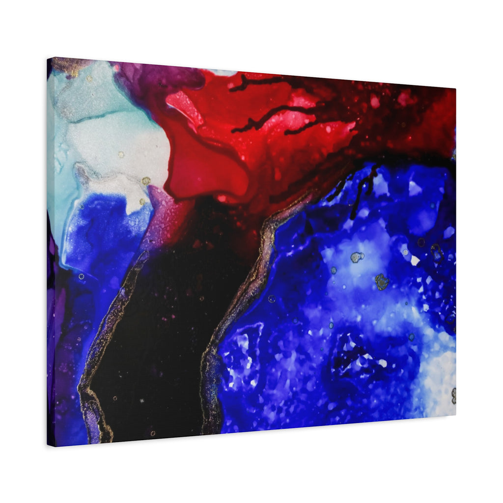 Abstract Geode Resin Art Canvas – Blue & Red Fluid Wall Art (Matte Stretched)
