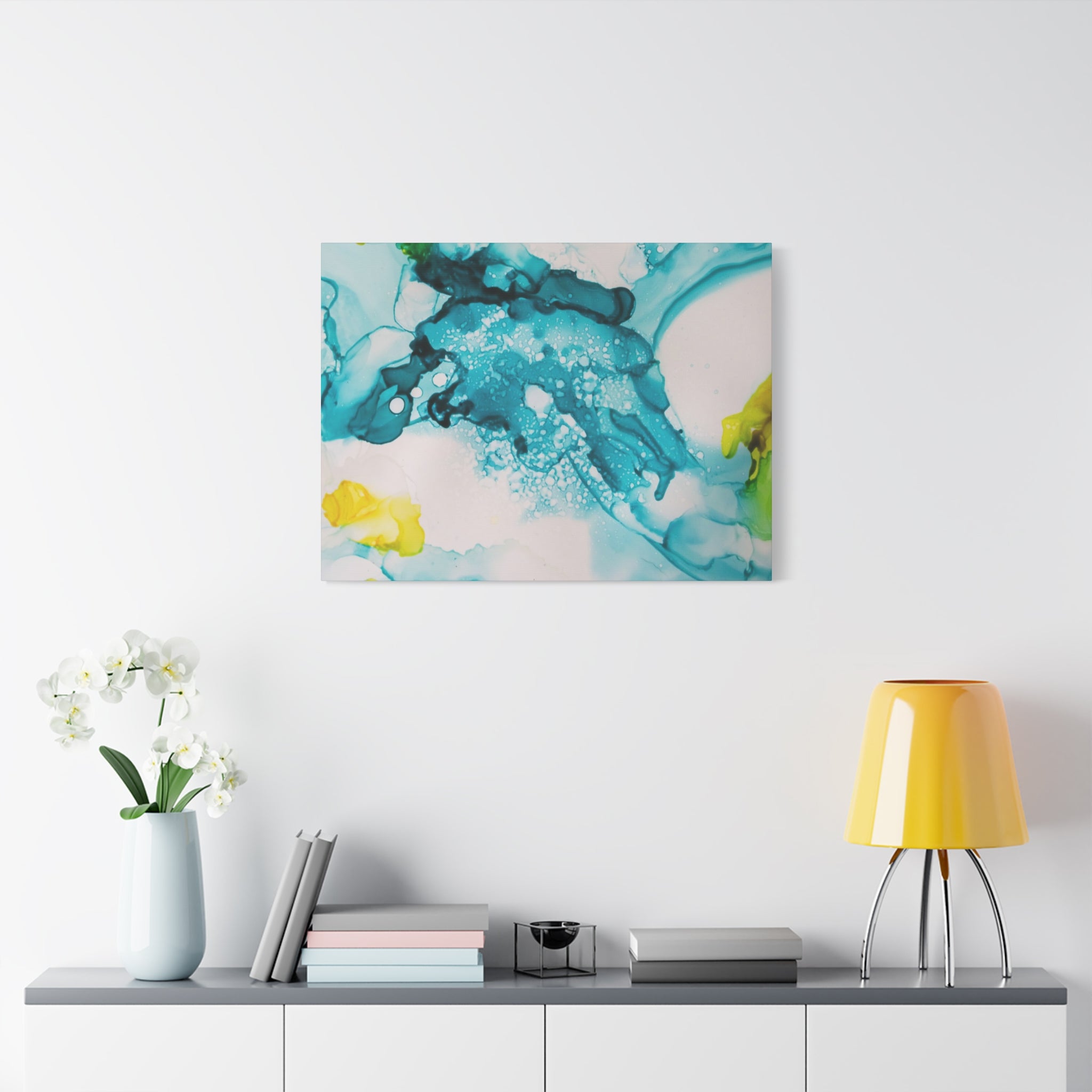 Teal & Yellow Abstract Fluid Art Canvas