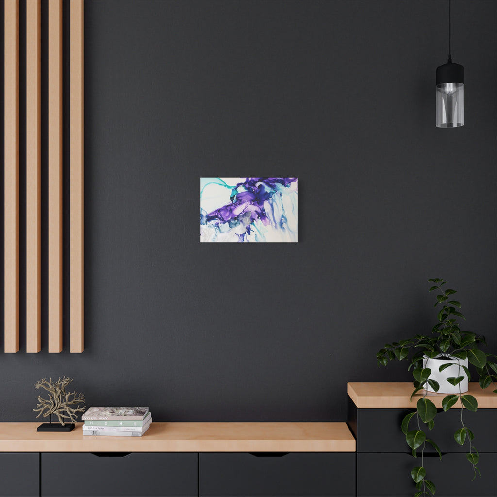 Abstract Purple Teal Ink Flow Matte Canvas Art (Stretched)