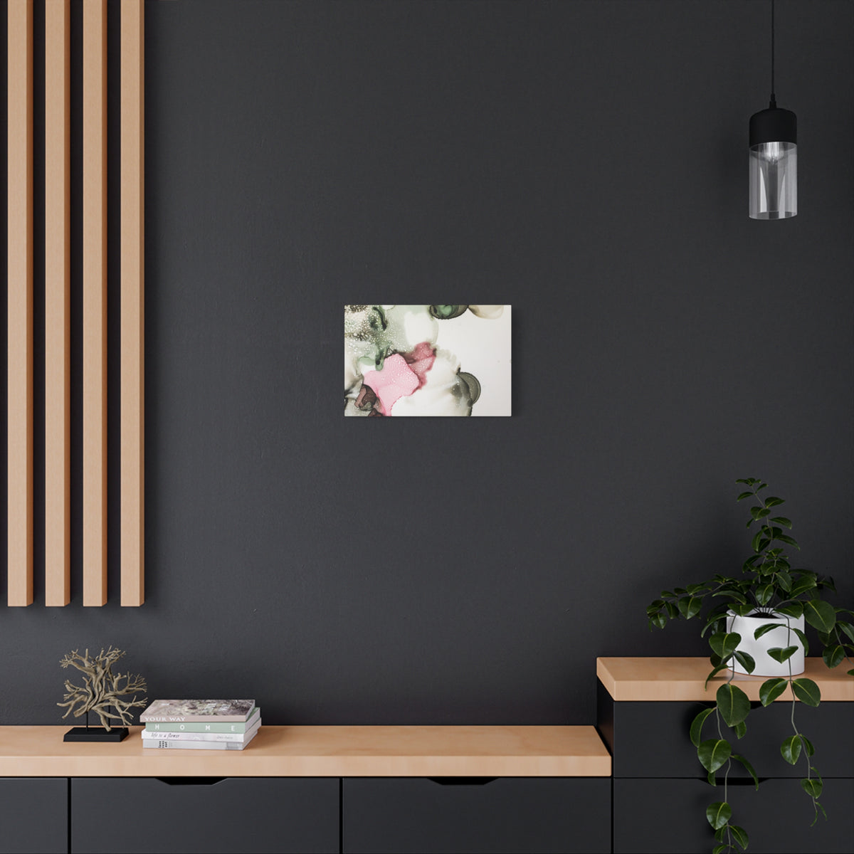 Abstract Pink & Sage Alcohol Ink Canvas Print — Modern Wall Art