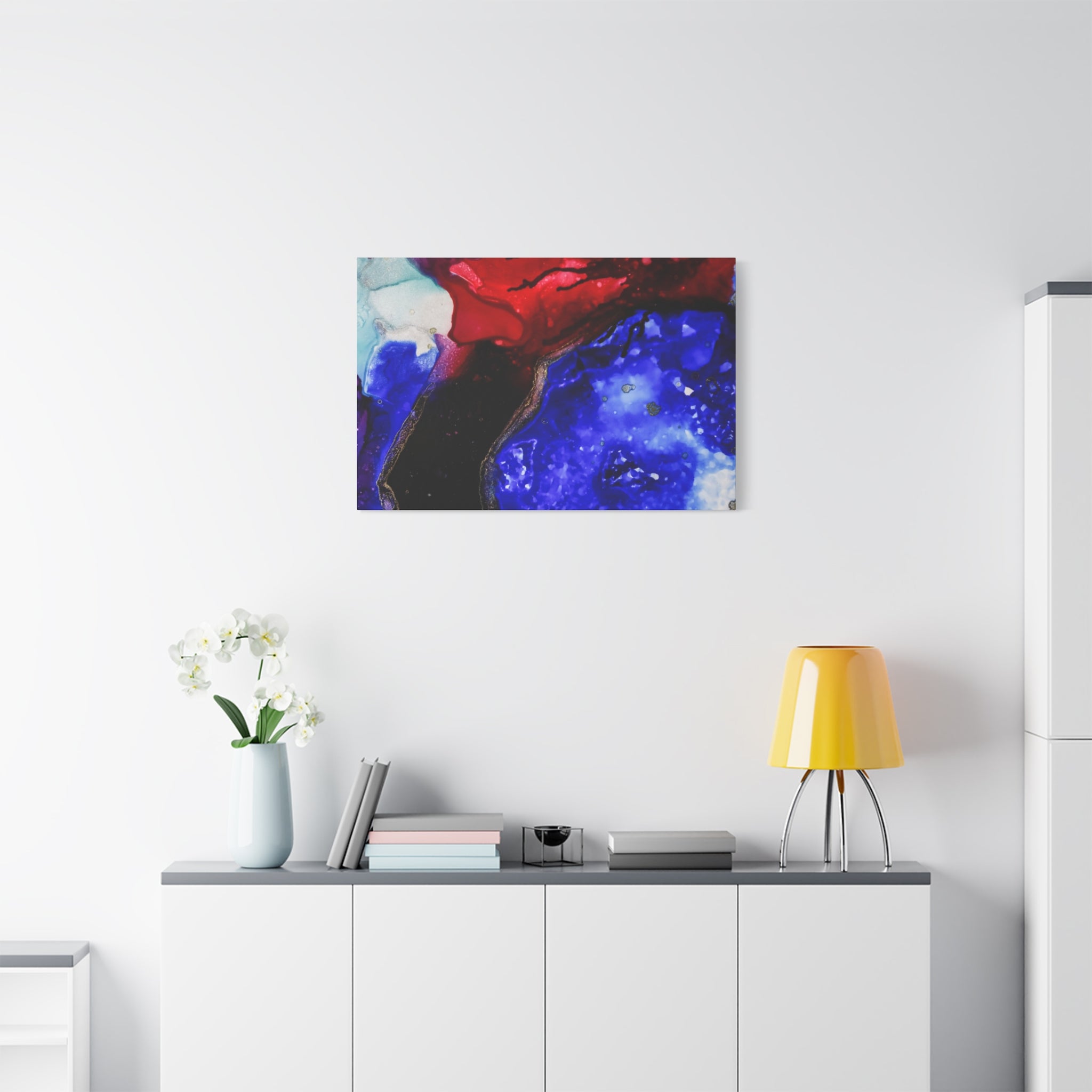 Abstract Geode Resin Art Canvas – Blue & Red Fluid Wall Art (Matte Stretched)