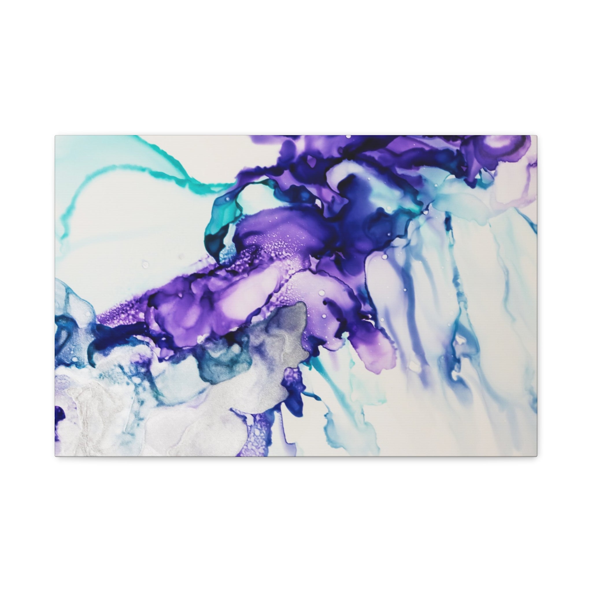 Abstract Purple Teal Ink Flow Matte Canvas Art (Stretched)