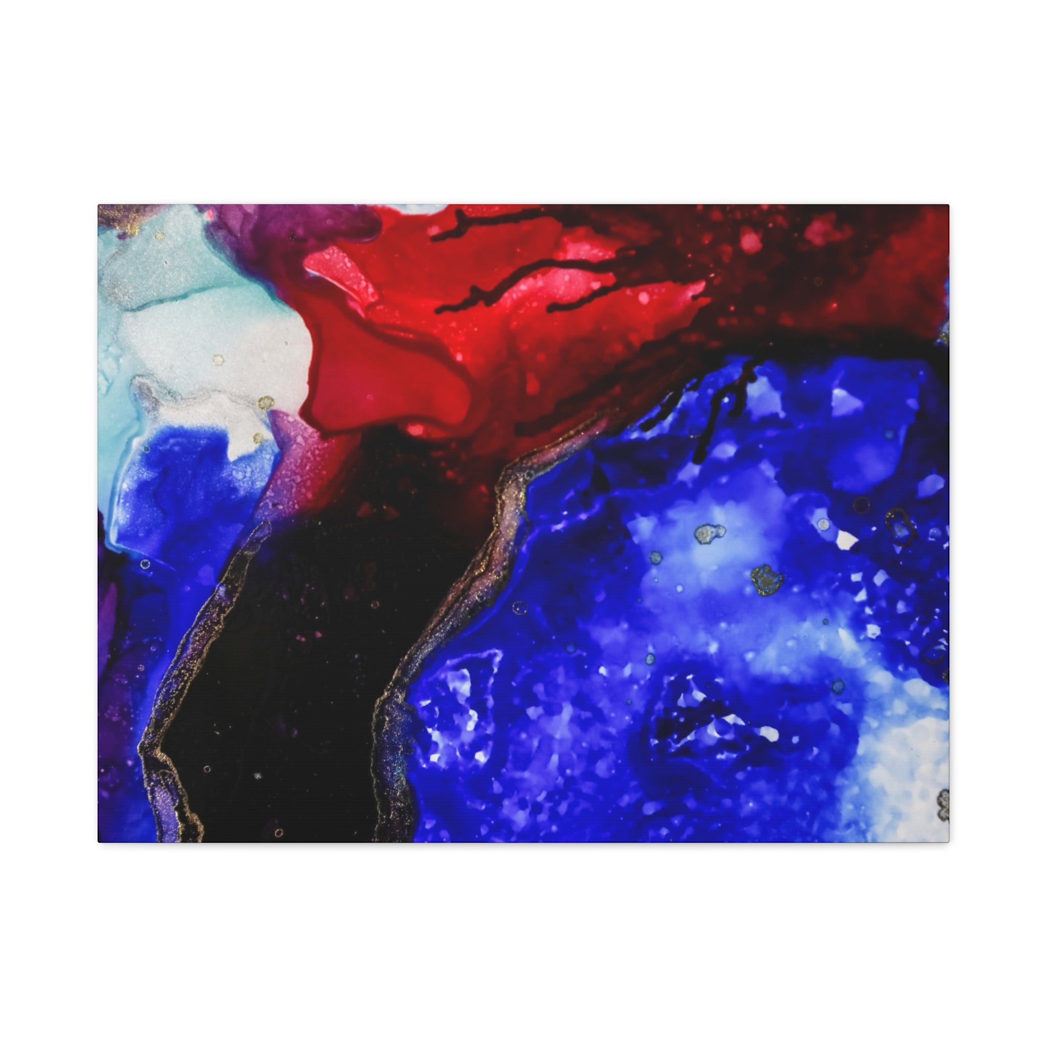 Abstract Geode Resin Art Canvas – Blue & Red Fluid Wall Art (Matte Stretched)