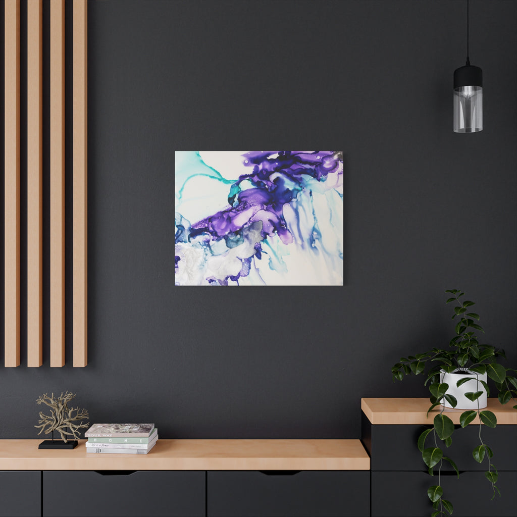 Abstract Purple Teal Ink Flow Matte Canvas Art (Stretched)