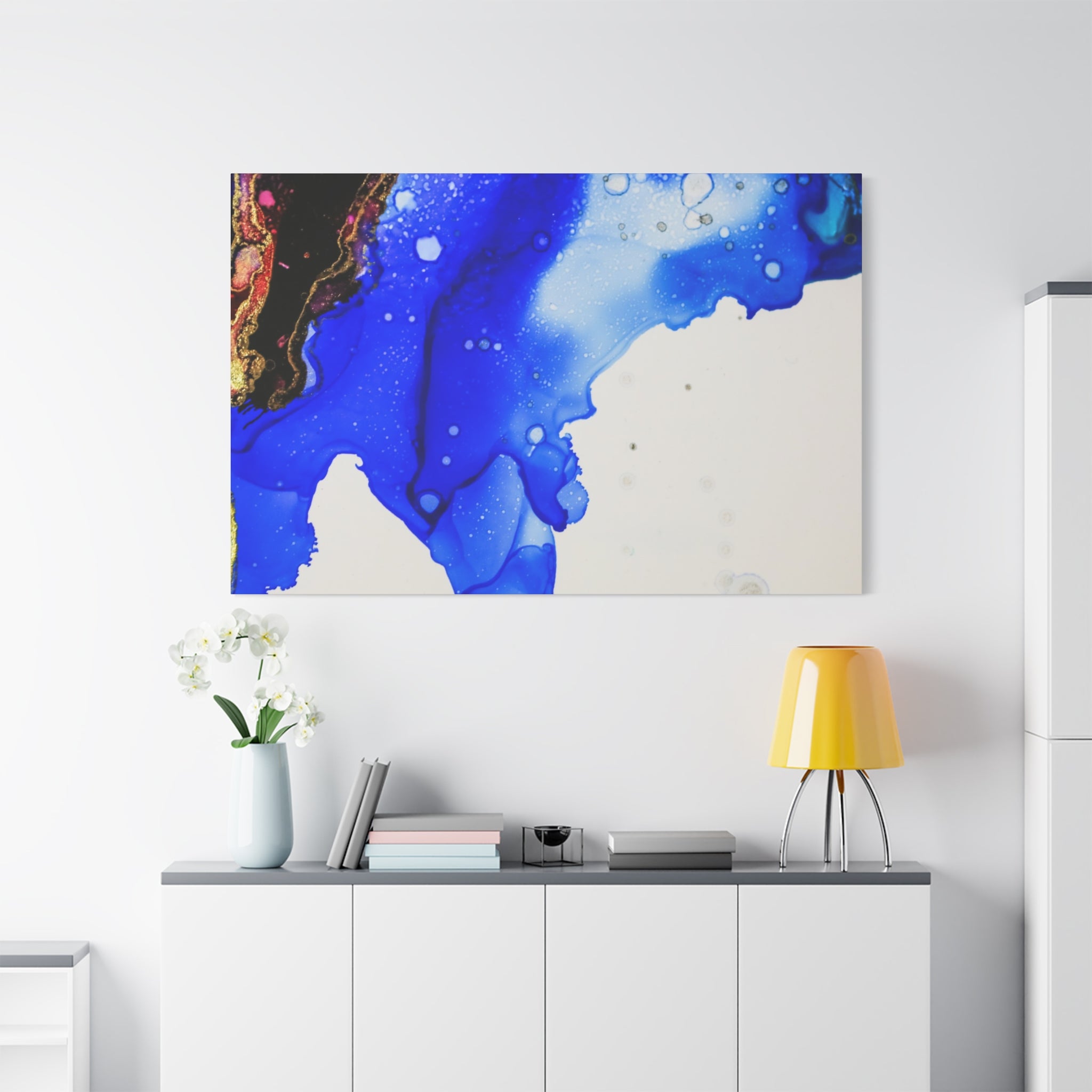 Abstract Blue Ink Art Canvas Print — Oceanic Fluid Painting