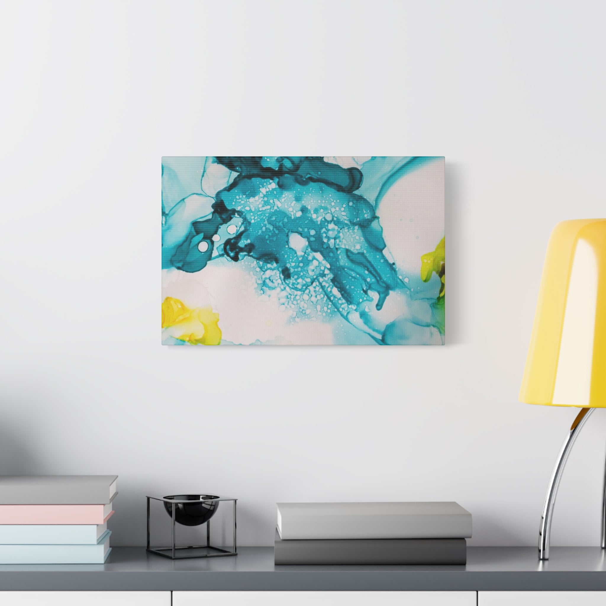 Teal & Yellow Abstract Fluid Art Canvas