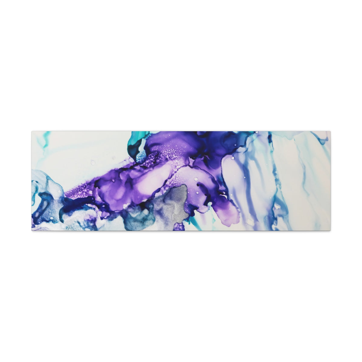 Abstract Purple Teal Ink Flow Matte Canvas Art (Stretched)