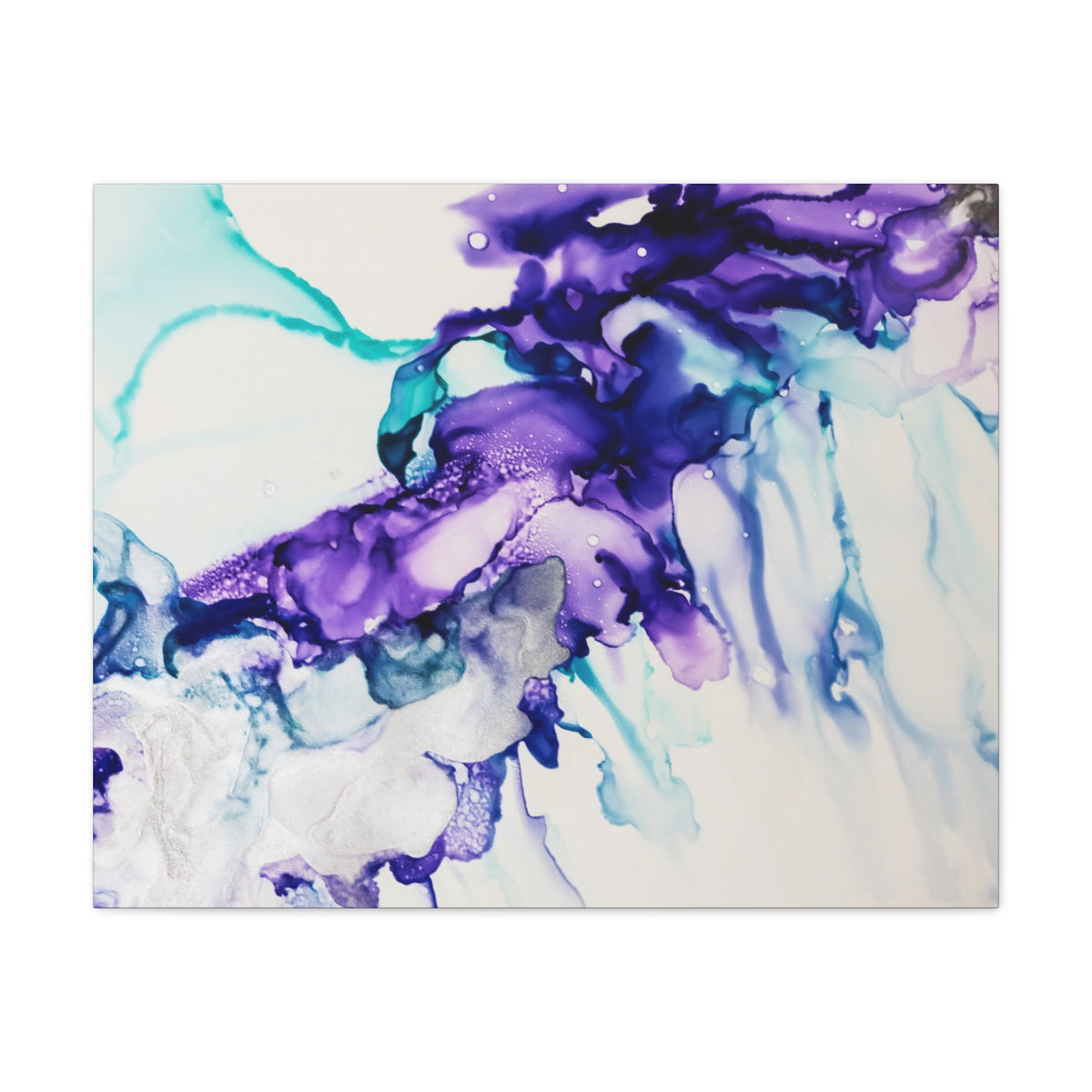 Abstract Purple Teal Ink Flow Matte Canvas Art (Stretched)