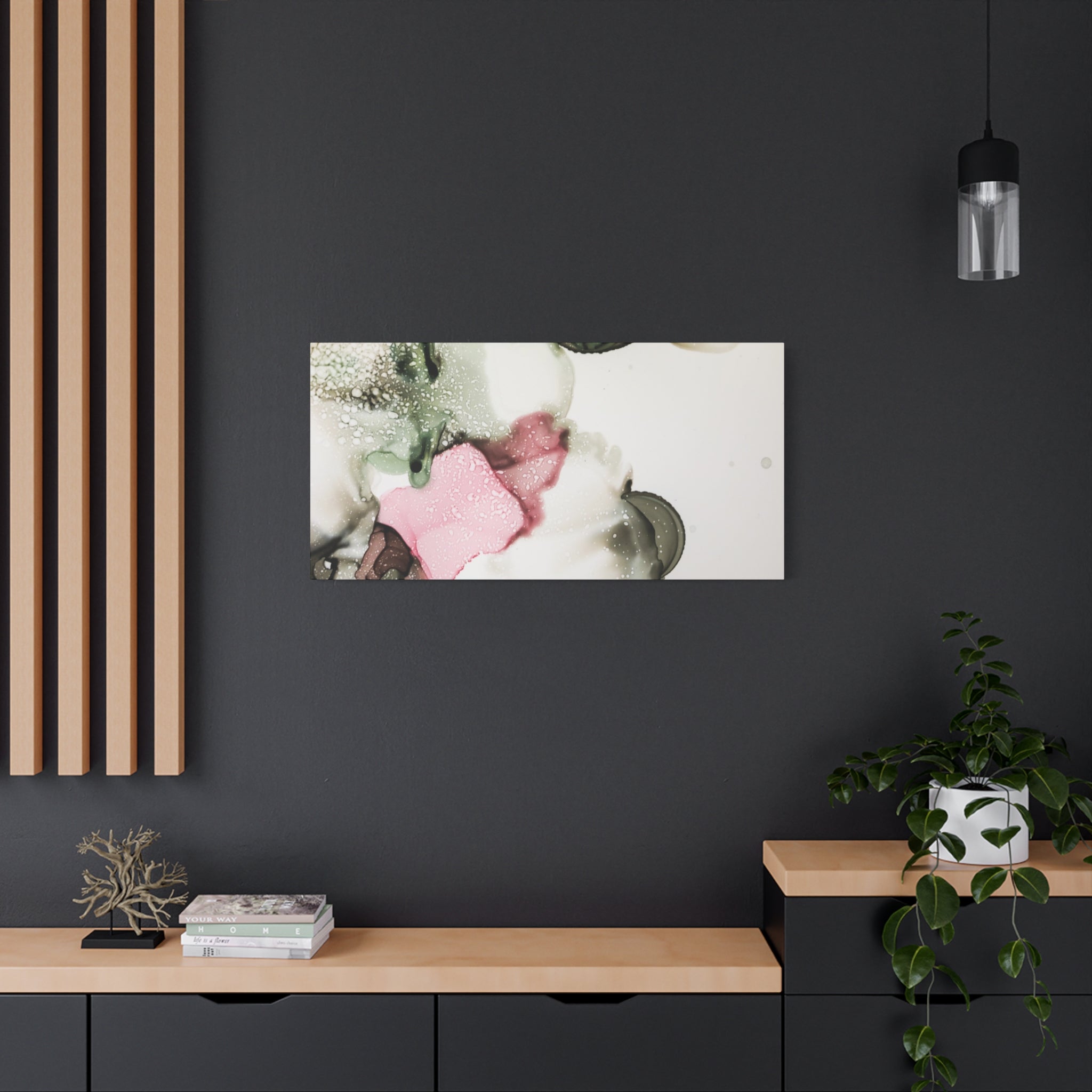 Abstract Pink & Sage Alcohol Ink Canvas Print — Modern Wall Art