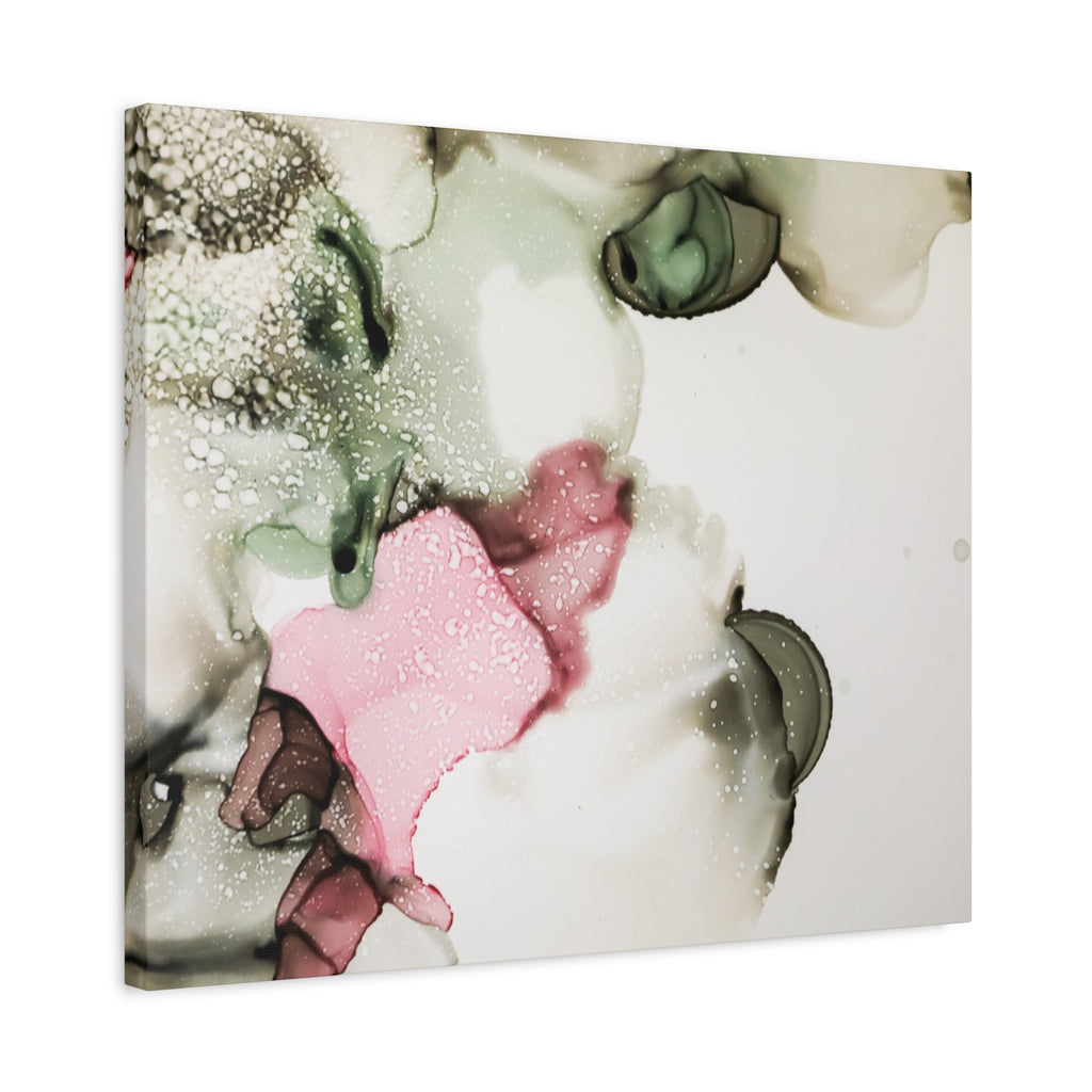 Abstract Pink & Sage Alcohol Ink Canvas Print — Modern Wall Art