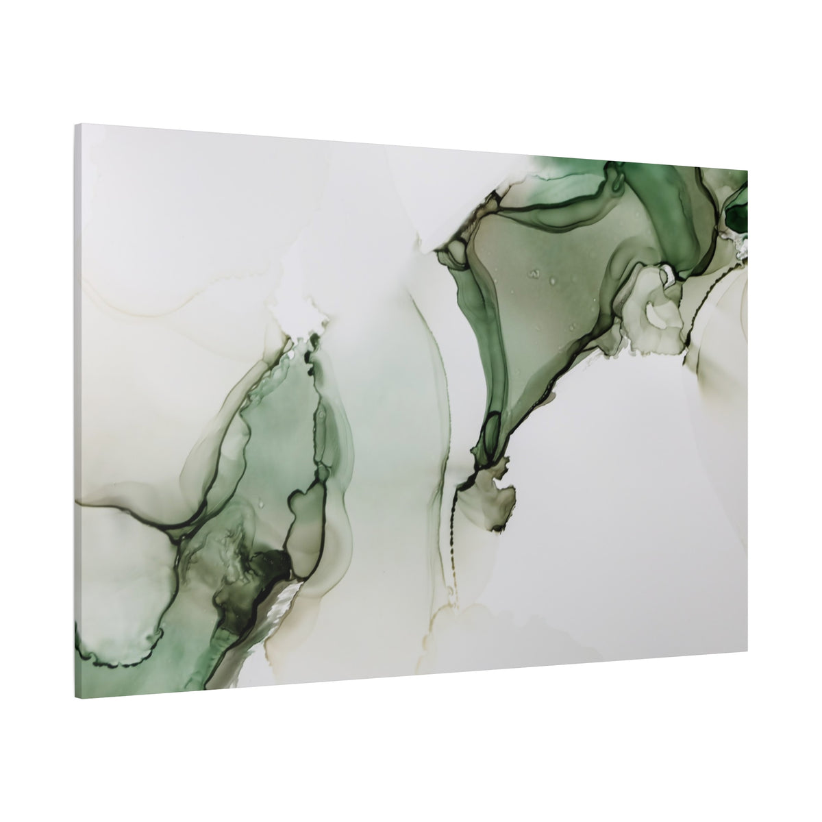 Green Ink Abstract Matte Canvas Print — Stretched 1.25" Wall Art