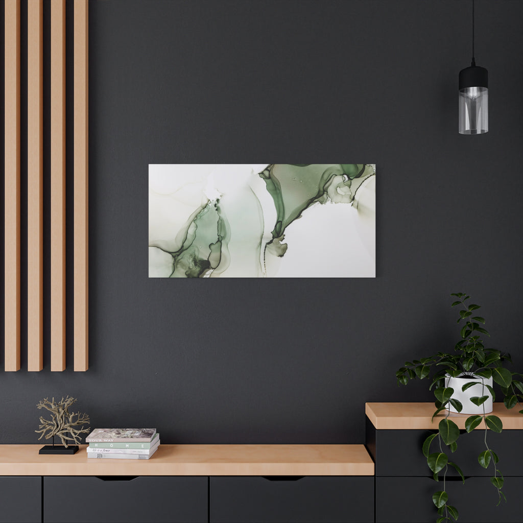 Green Ink Abstract Matte Canvas Print — Stretched 1.25" Wall Art
