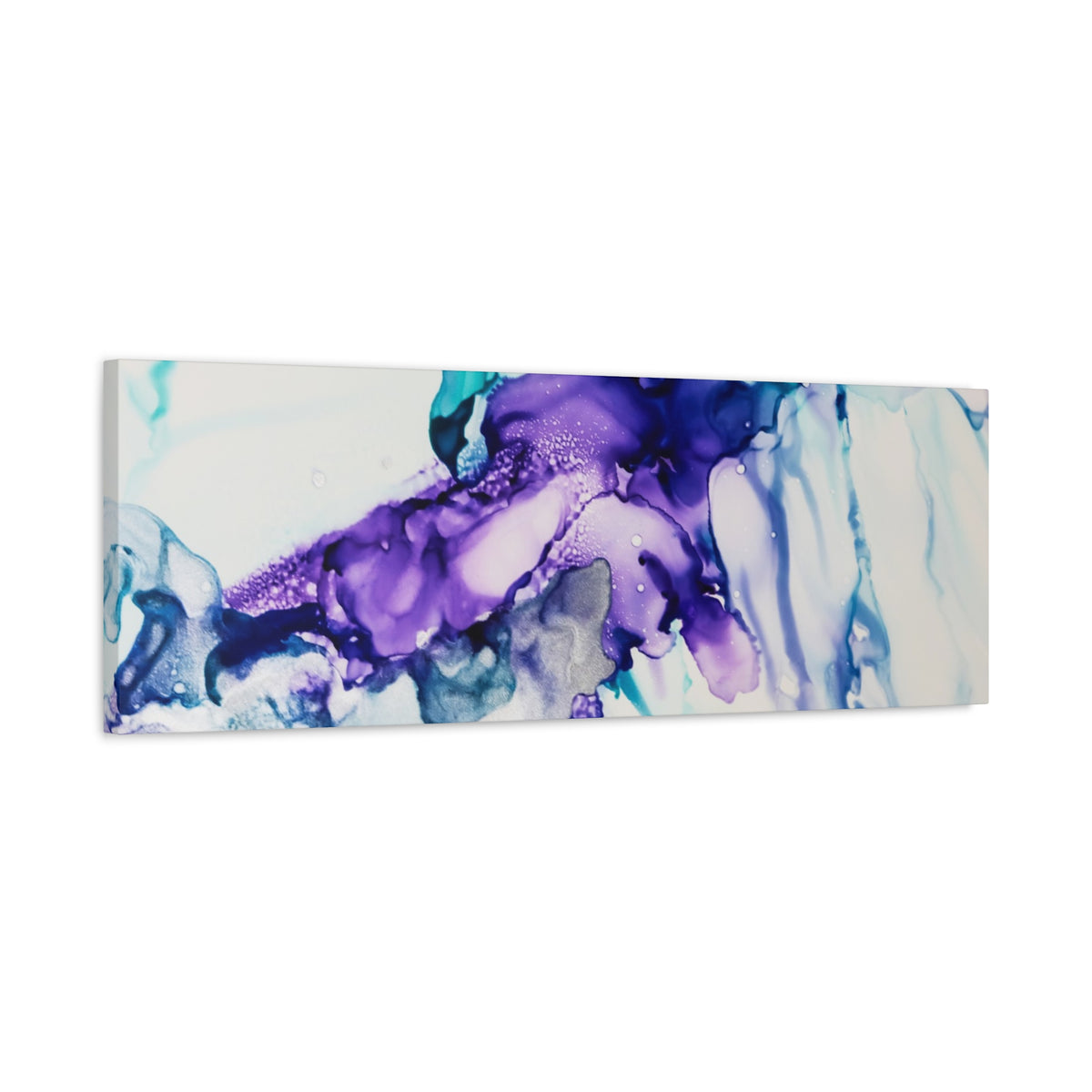 Abstract Purple Teal Ink Flow Matte Canvas Art (Stretched)