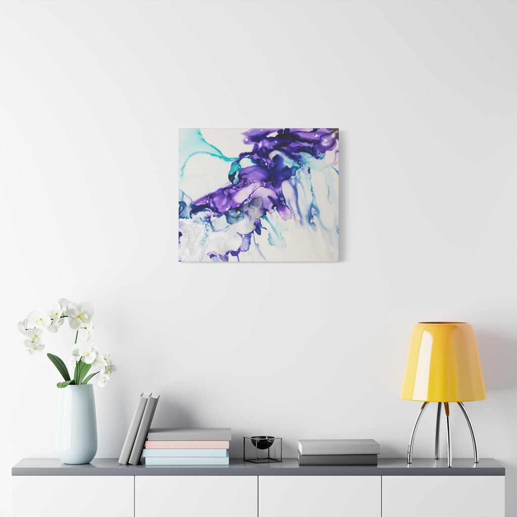 Abstract Purple Teal Ink Flow Matte Canvas Art (Stretched)