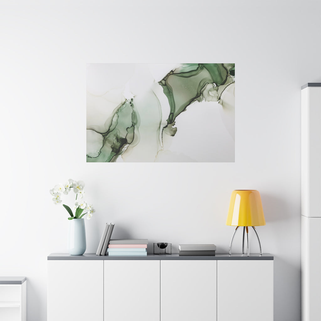 Green Ink Abstract Matte Canvas Print — Stretched 1.25" Wall Art