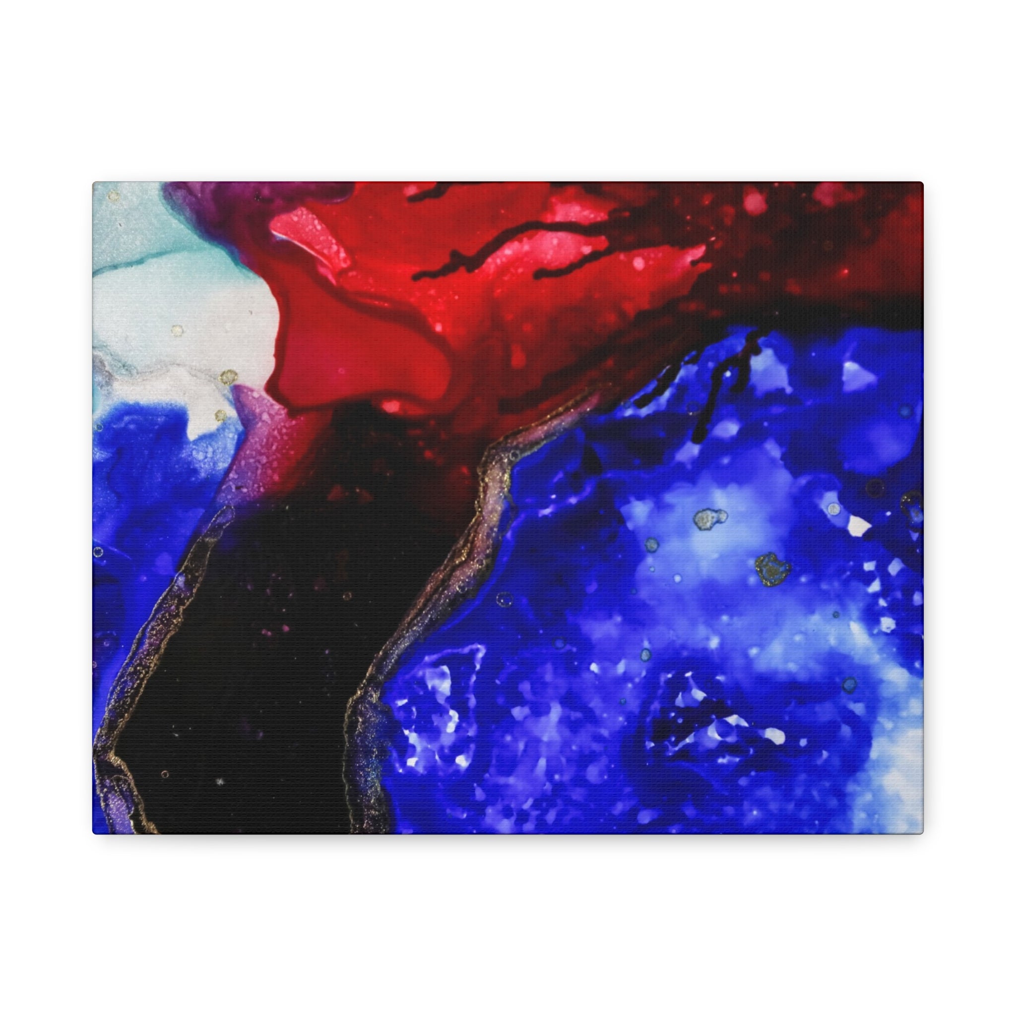 Abstract Geode Resin Art Canvas – Blue & Red Fluid Wall Art (Matte Stretched)