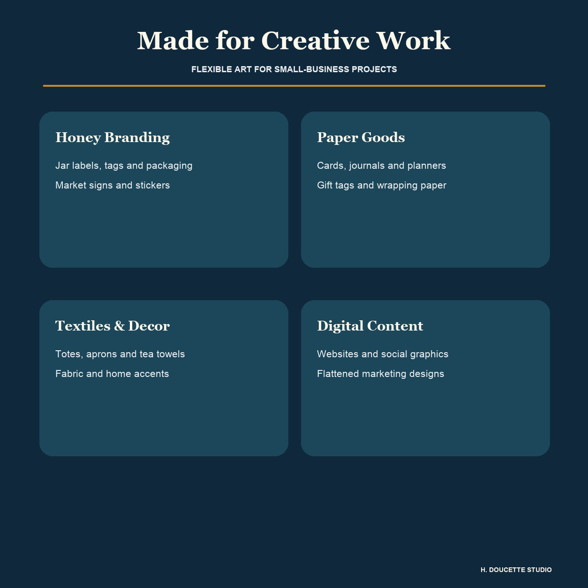 Suggested creative uses for honey packaging, market branding, stationery, textiles, digital content, and small-business design.