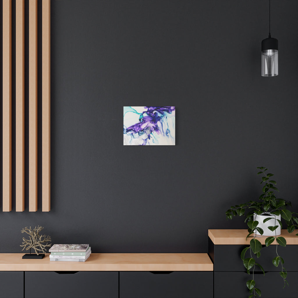 Abstract Purple Teal Ink Flow Matte Canvas Art (Stretched)