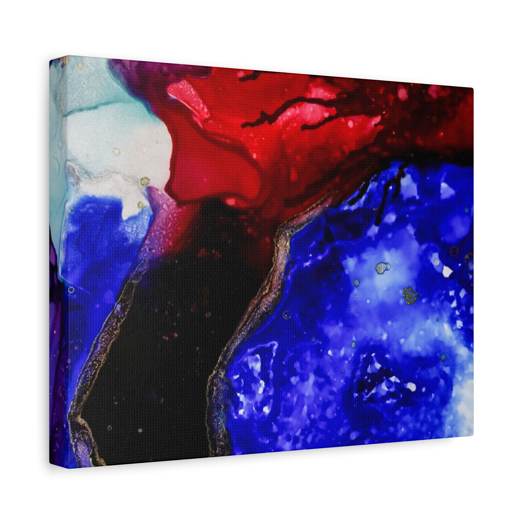 Abstract Geode Resin Art Canvas – Blue & Red Fluid Wall Art (Matte Stretched)