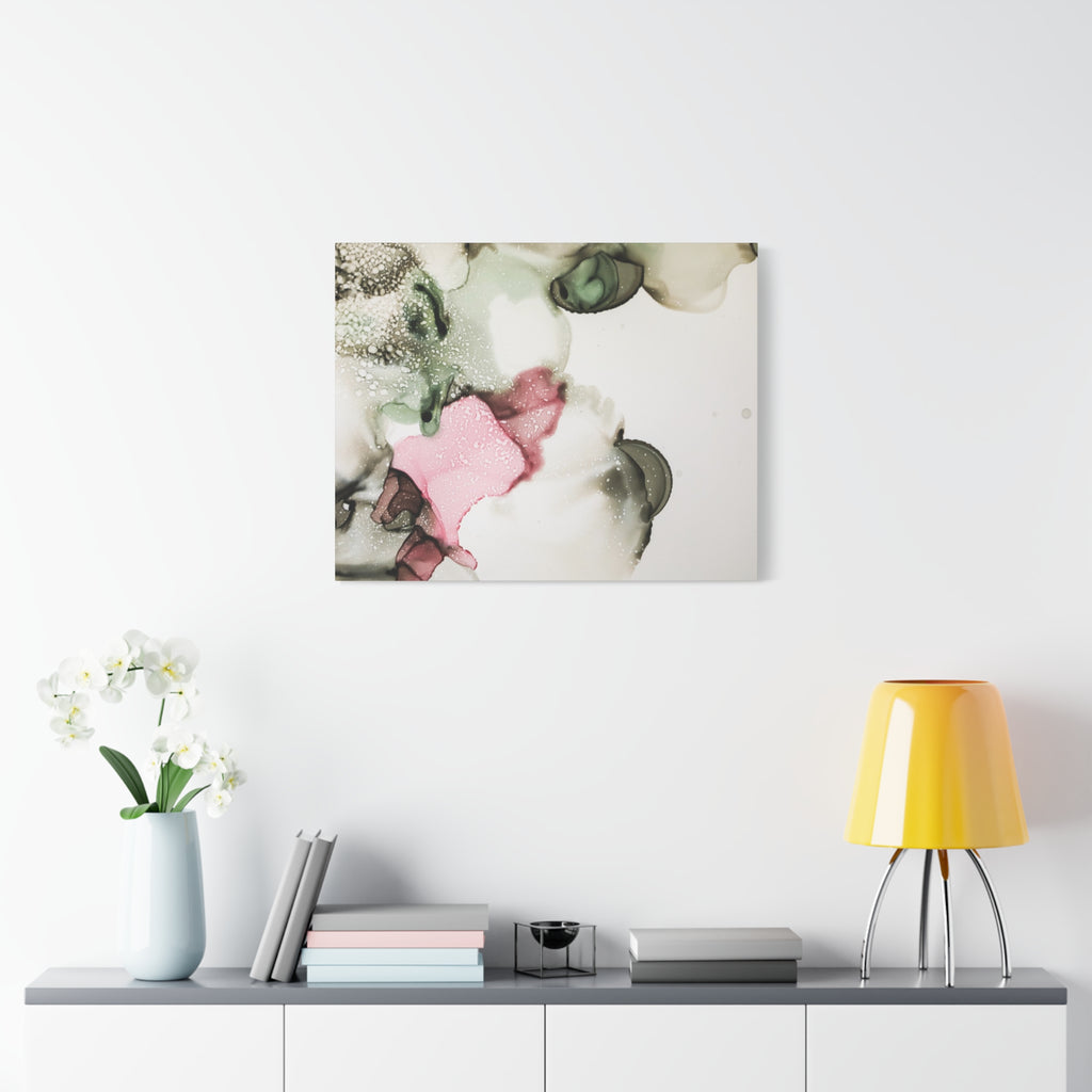 Abstract Pink & Sage Alcohol Ink Canvas Print — Modern Wall Art
