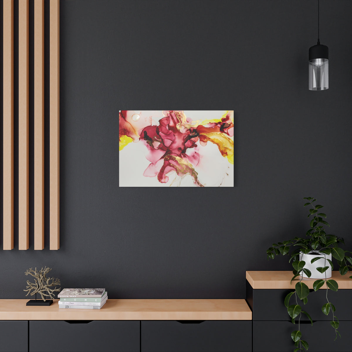 Abstract Pink & Gold Alcohol Ink Art Canvas Print — Matte Stretched Wall Art