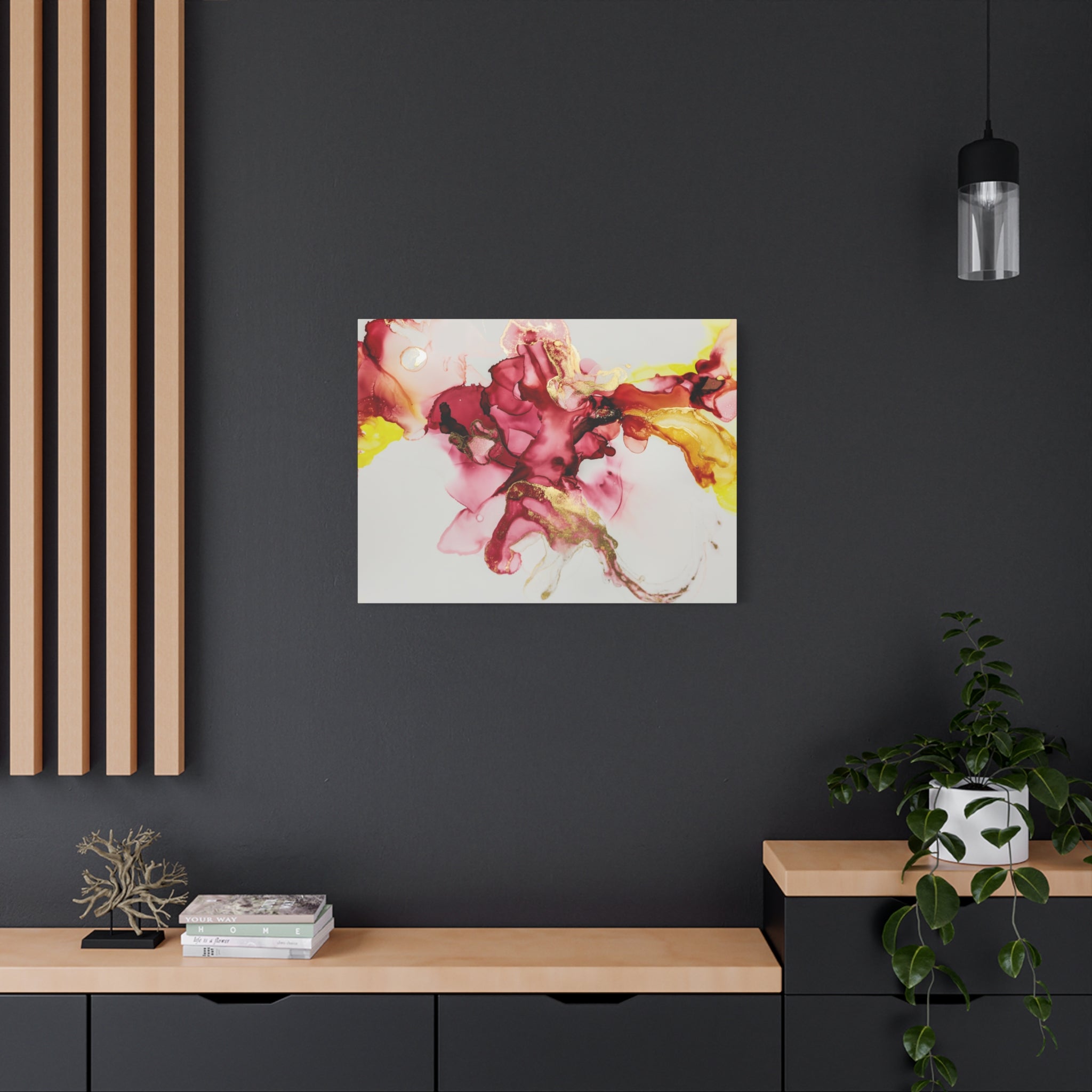 Abstract Pink & Gold Alcohol Ink Art Canvas Print — Matte Stretched Wall Art