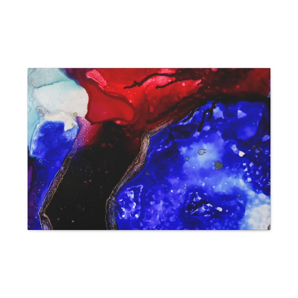 Abstract Geode Resin Art Canvas – Blue & Red Fluid Wall Art (Matte Stretched)