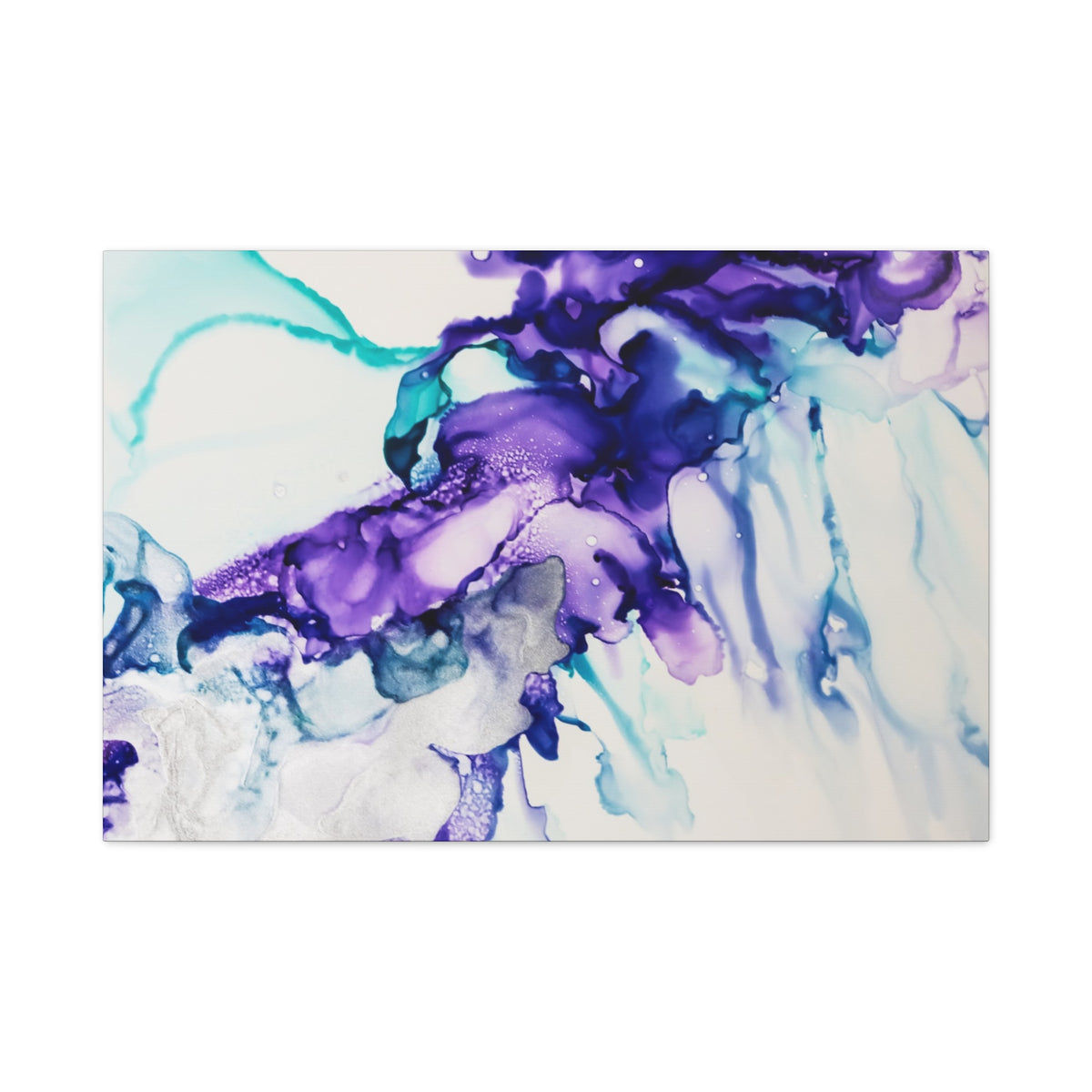 Abstract Purple Teal Ink Flow Matte Canvas Art (Stretched)