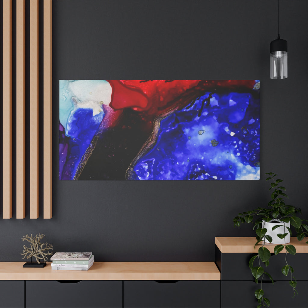 Abstract Geode Resin Art Canvas – Blue & Red Fluid Wall Art (Matte Stretched)