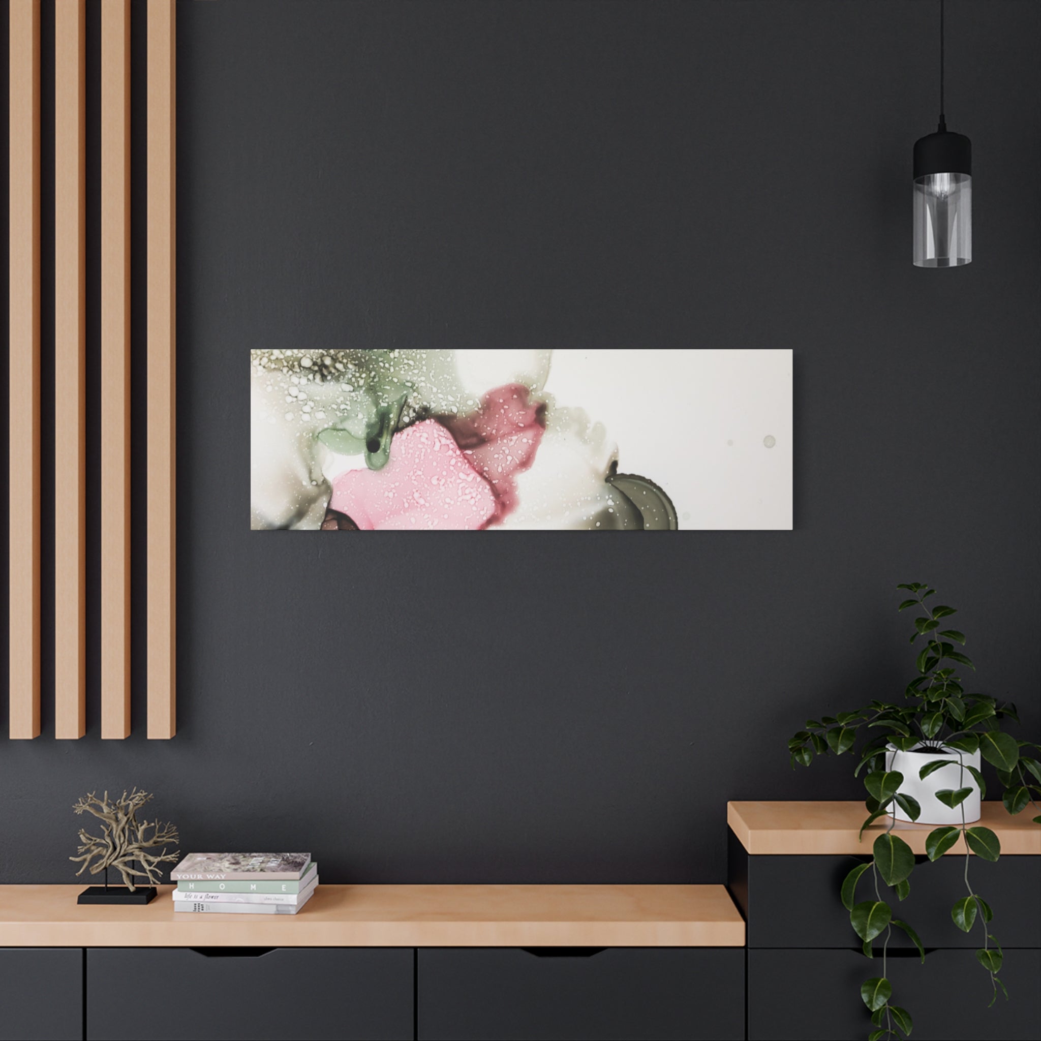 Abstract Pink & Sage Alcohol Ink Canvas Print — Modern Wall Art