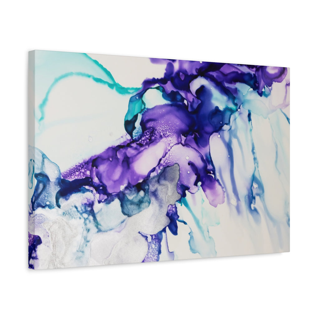 Abstract Purple Teal Ink Flow Matte Canvas Art (Stretched)