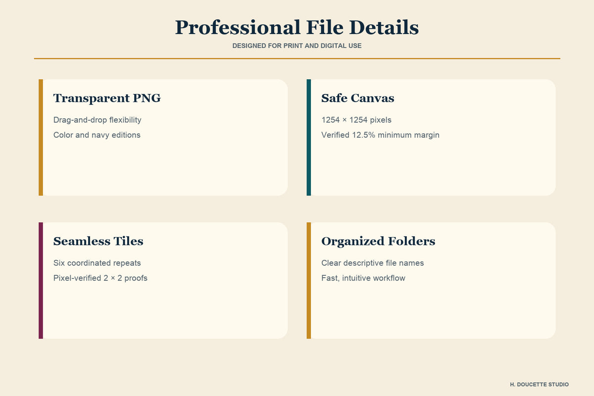 File details showing transparent PNGs, 1254-pixel canvases, safe margins, seamless tiles, and organized folders.
