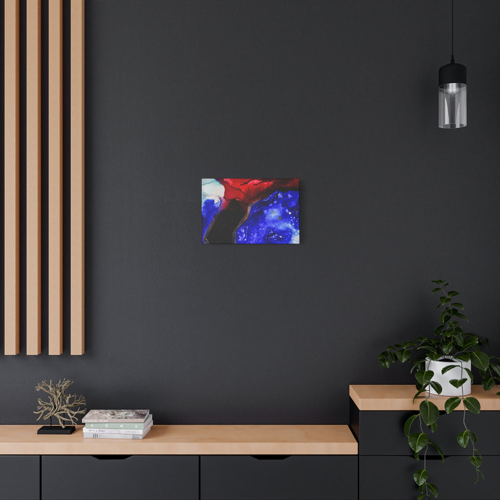 Abstract Geode Resin Art Canvas – Blue & Red Fluid Wall Art (Matte Stretched)