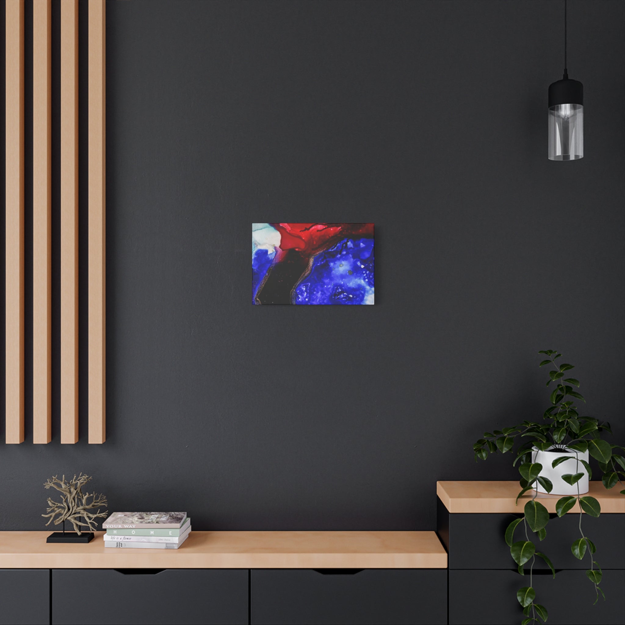 Abstract Geode Resin Art Canvas – Blue & Red Fluid Wall Art (Matte Stretched)