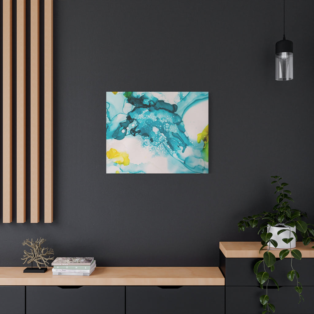 Teal & Yellow Abstract Fluid Art Canvas