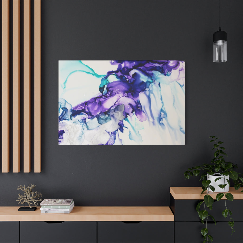 Abstract Purple Teal Ink Flow Matte Canvas Art (Stretched)