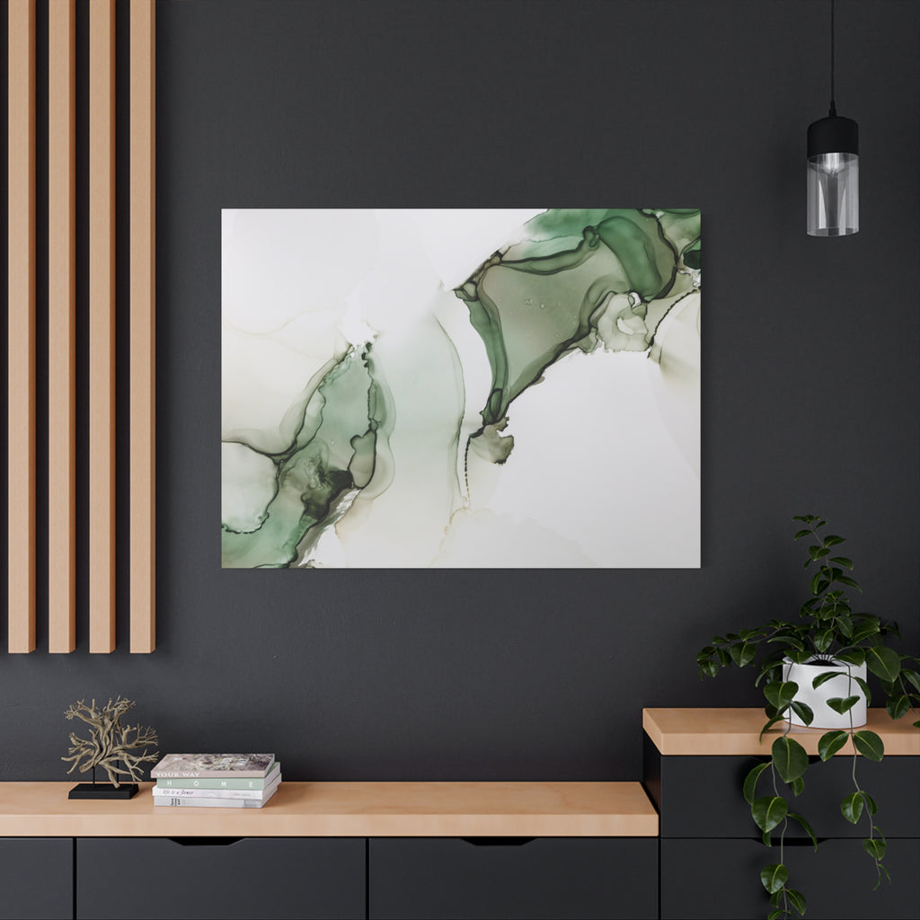Green Ink Abstract Matte Canvas Print — Stretched 1.25" Wall Art