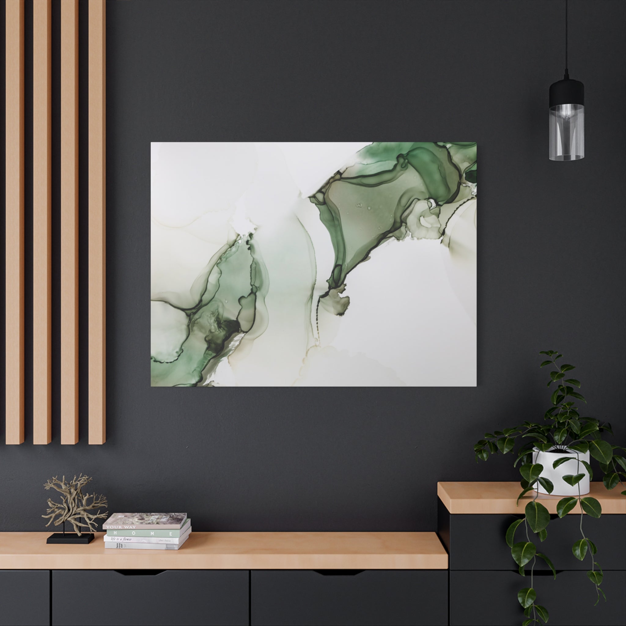 Green Ink Abstract Matte Canvas Print — Stretched 1.25" Wall Art