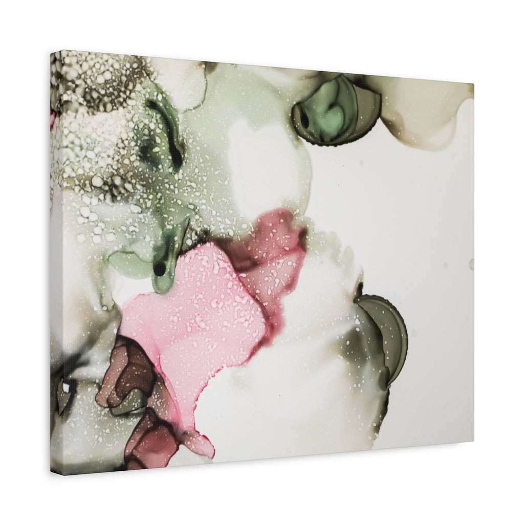 Abstract Pink & Sage Alcohol Ink Canvas Print — Modern Wall Art