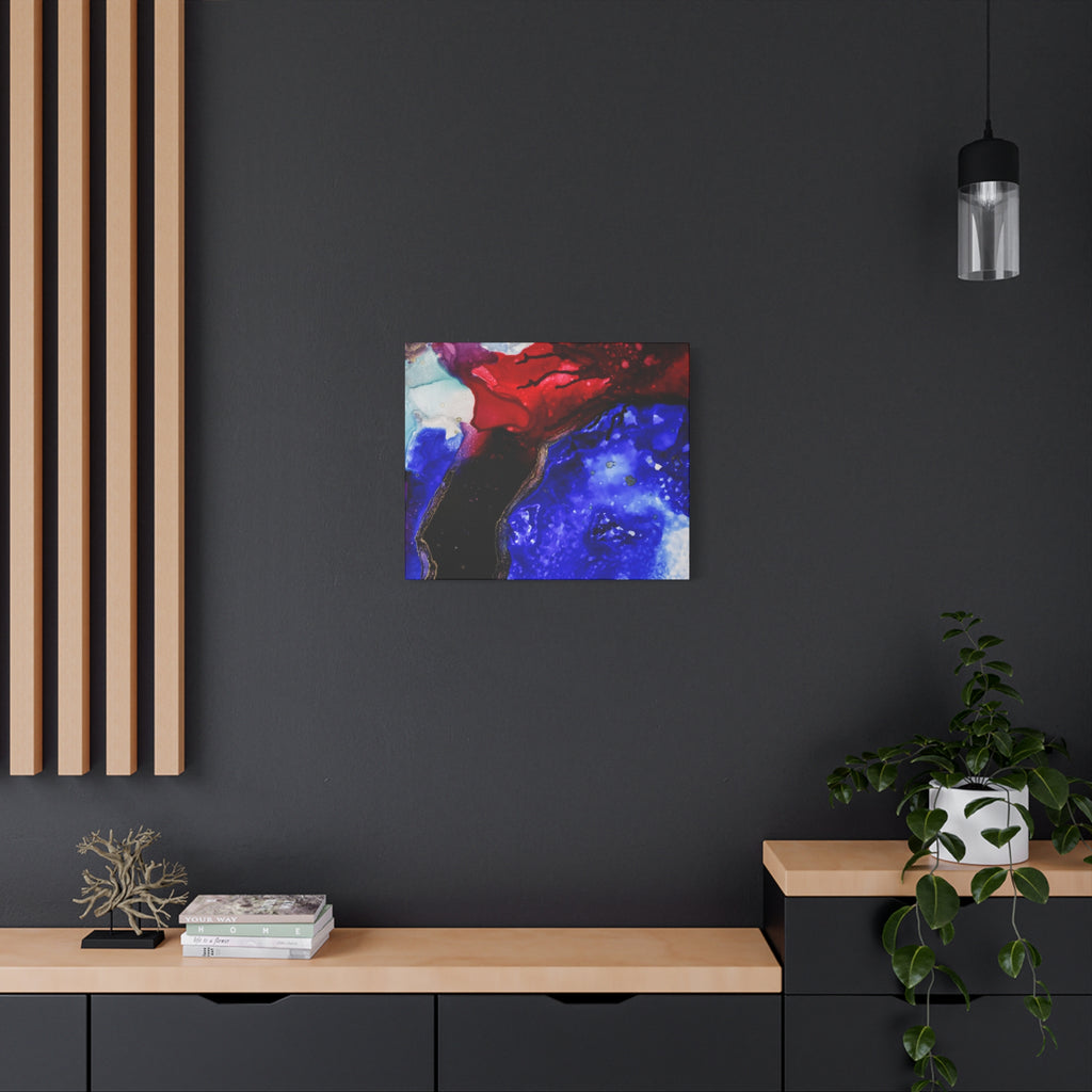 Abstract Geode Resin Art Canvas – Blue & Red Fluid Wall Art (Matte Stretched)