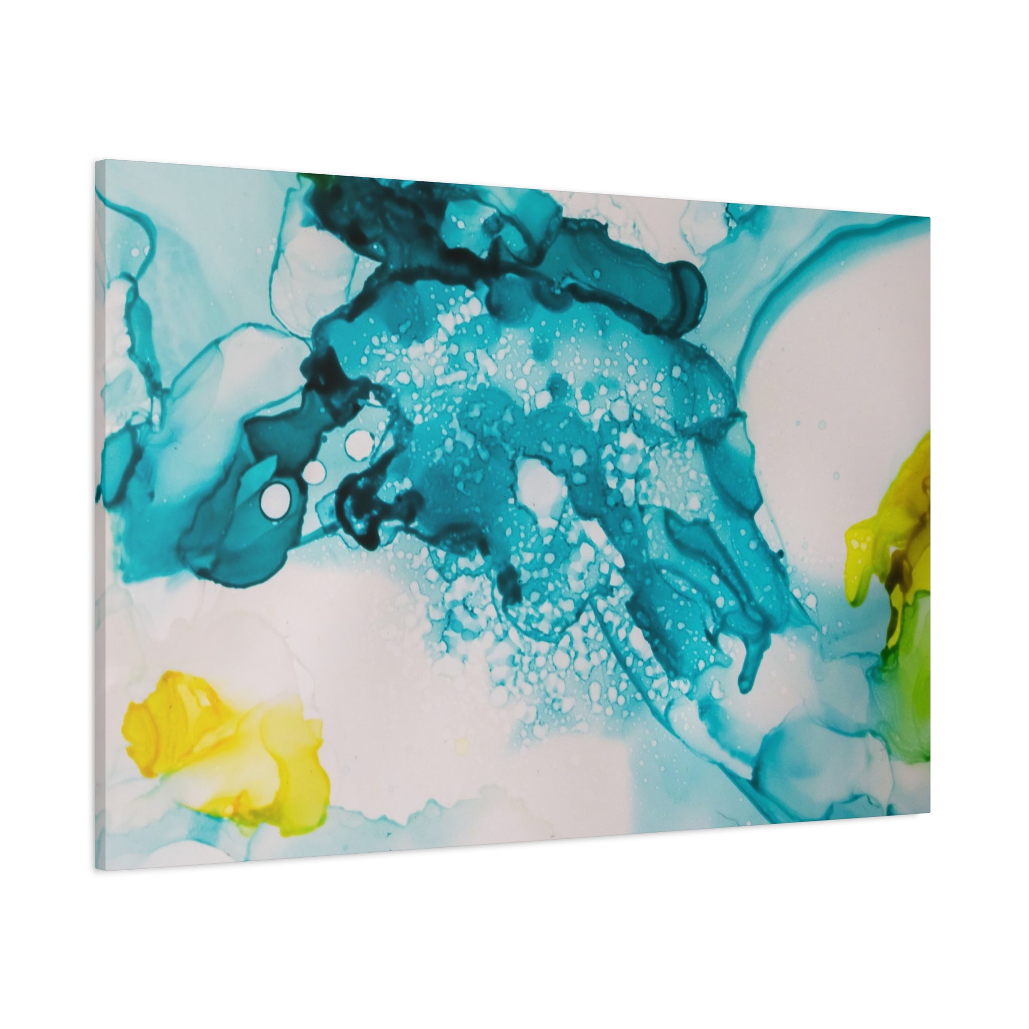 Teal & Yellow Abstract Fluid Art Canvas