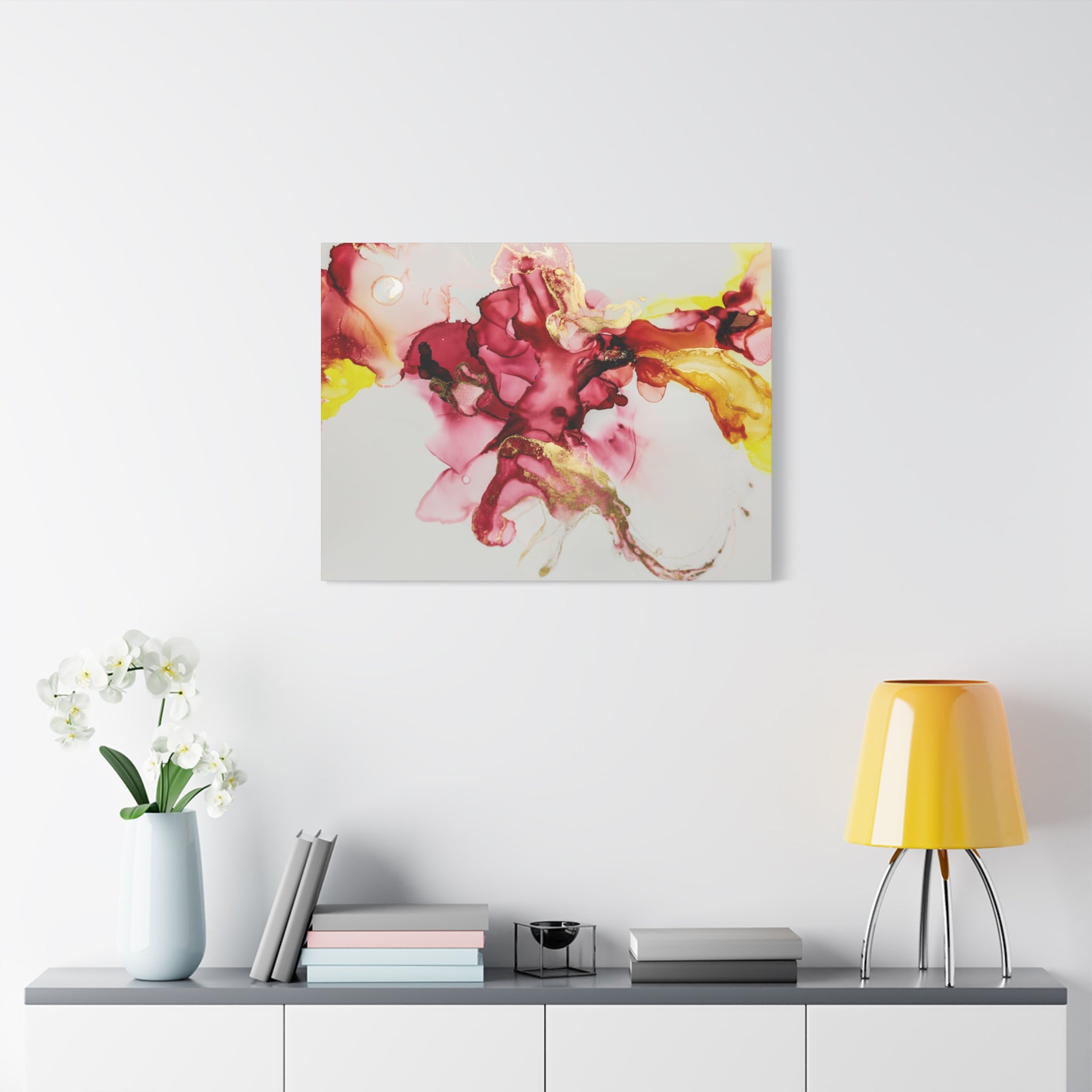 Abstract Pink & Gold Alcohol Ink Art Canvas Print — Matte Stretched Wall Art
