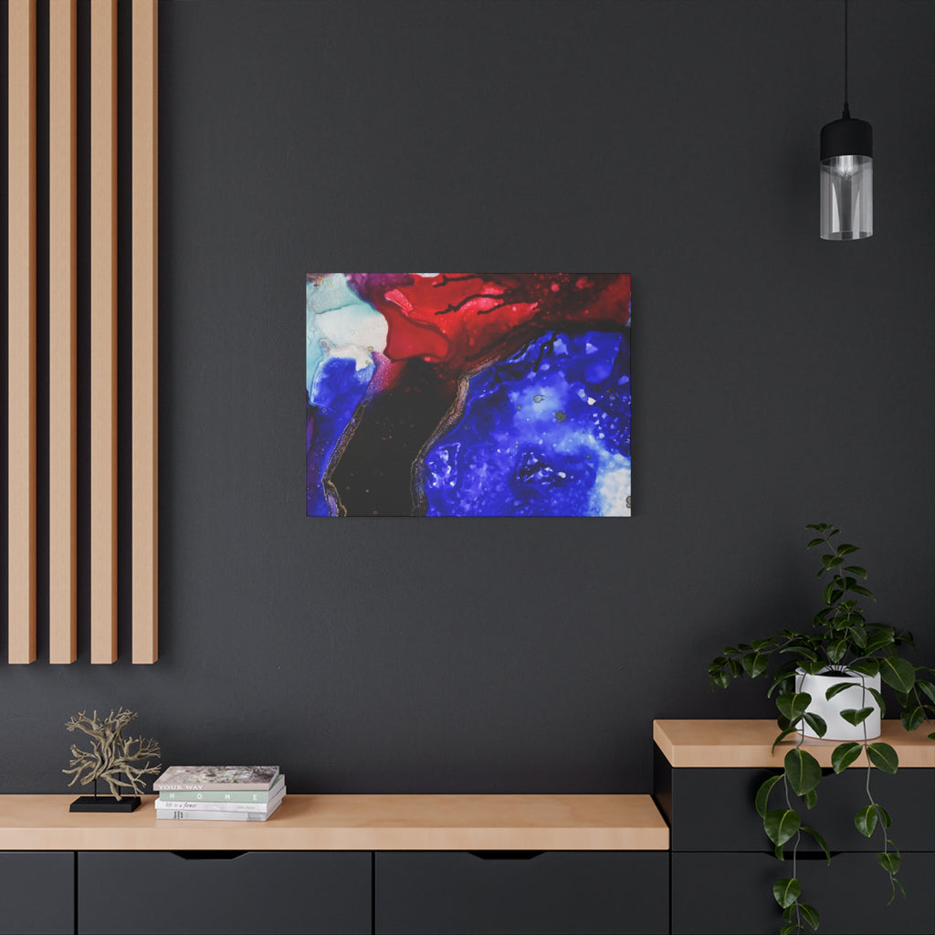 Abstract Geode Resin Art Canvas – Blue & Red Fluid Wall Art (Matte Stretched)
