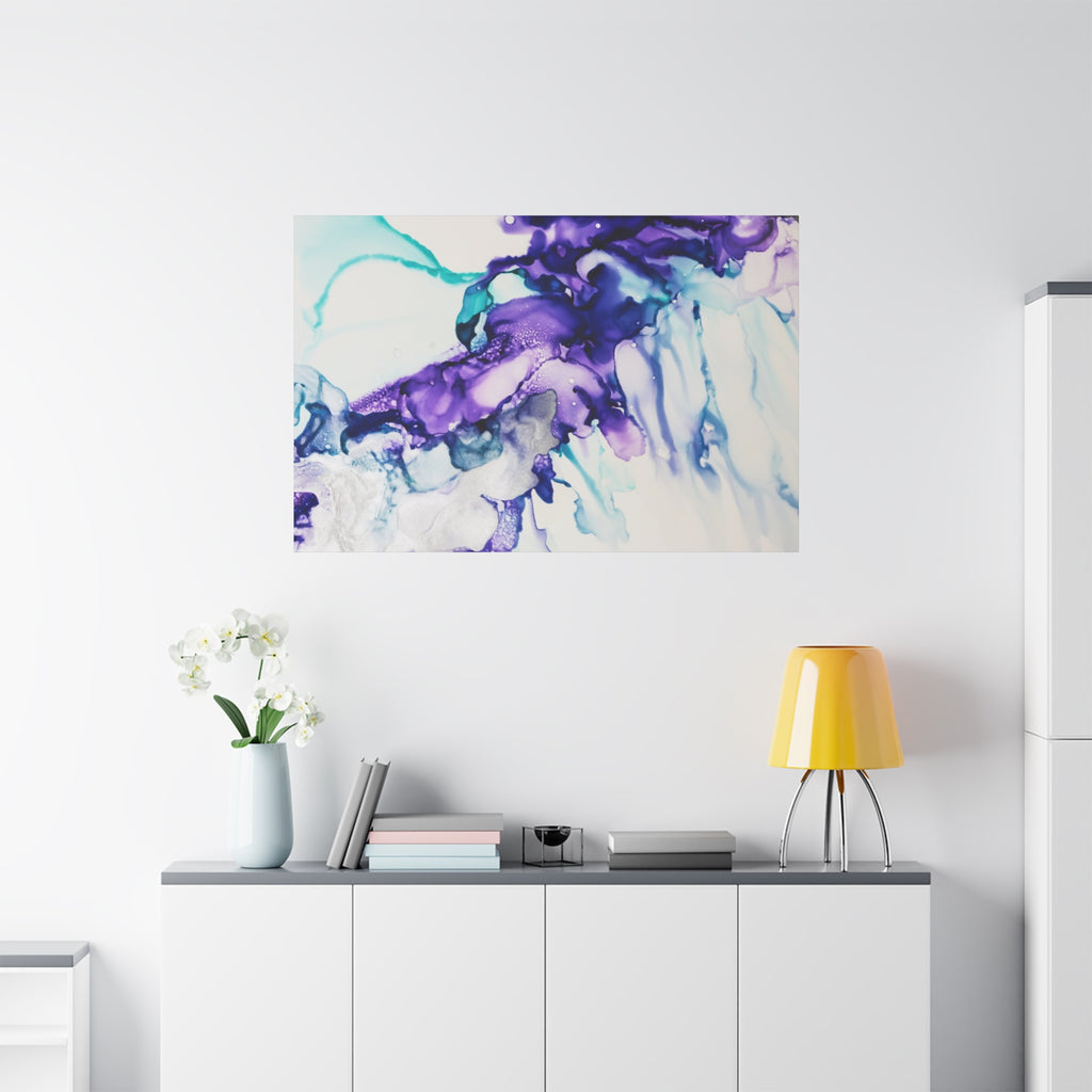 Abstract Purple Teal Ink Flow Matte Canvas Art (Stretched)