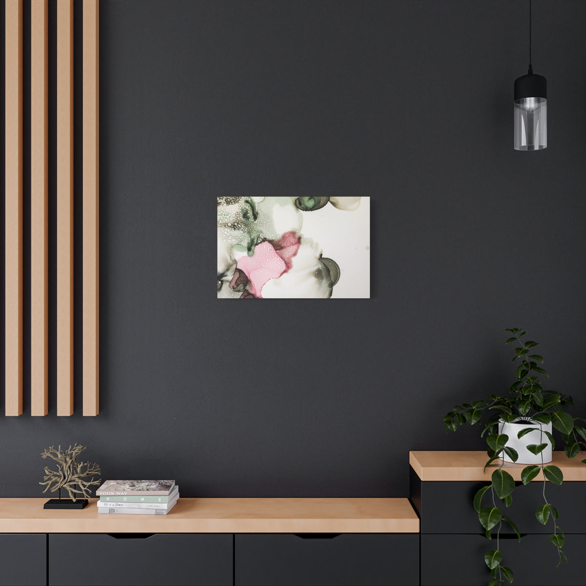 Abstract Pink & Sage Alcohol Ink Canvas Print — Modern Wall Art