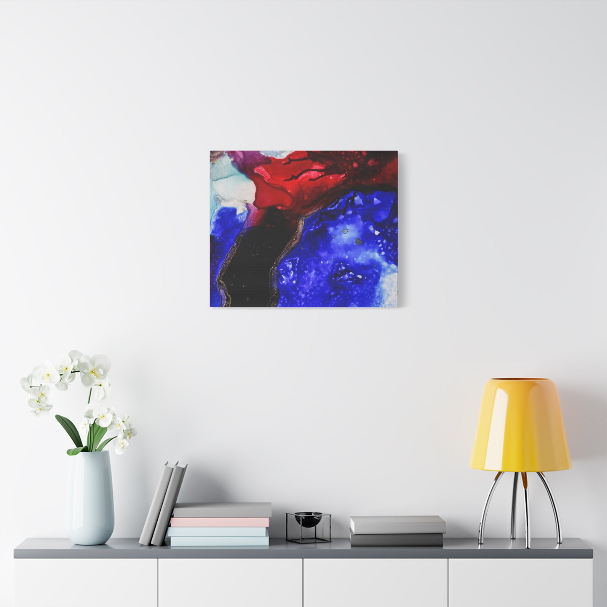 Abstract Geode Resin Art Canvas – Blue & Red Fluid Wall Art (Matte Stretched)