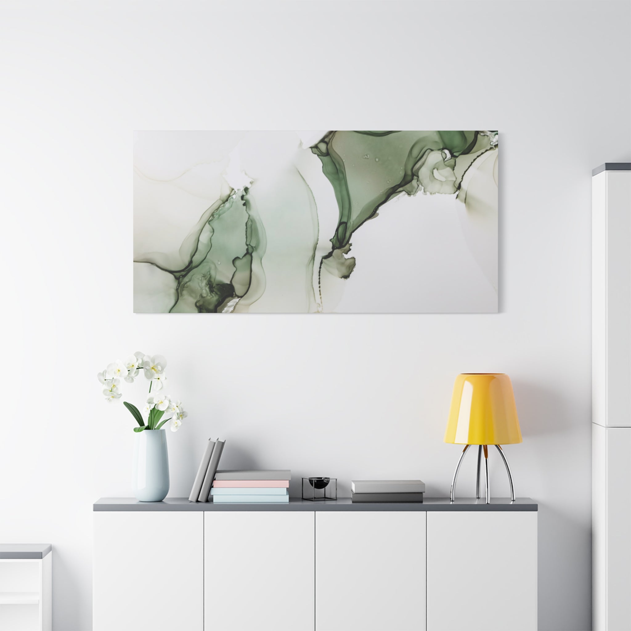 Green Ink Abstract Matte Canvas Print — Stretched 1.25" Wall Art