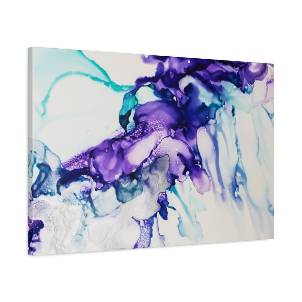 Abstract Purple Teal Ink Flow Matte Canvas Art (Stretched)