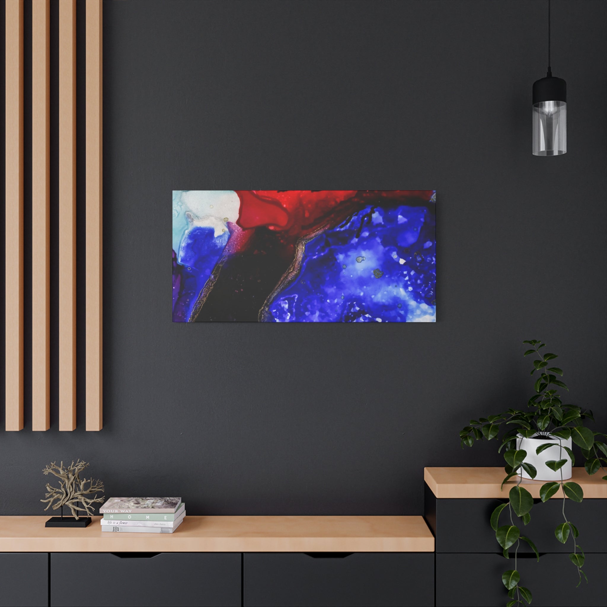 Abstract Geode Resin Art Canvas – Blue & Red Fluid Wall Art (Matte Stretched)